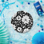 Schwarz-Weiß-Einfache Blume Nahtloses Muster Pappteller (Party)