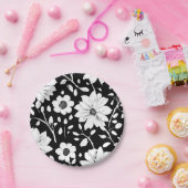 Schwarz-Weiß-Einfache Blume Nahtloses Muster Pappteller (Party)