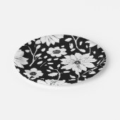 Schwarz-Weiß-Einfache Blume Nahtloses Muster Pappteller (Schrägansicht)
