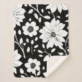 Schwarz-Weiß-Einfache Blume Nahtloses Muster Sherpadecke (Vorderseite)