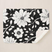 Schwarz-Weiß-Einfache Blume Nahtloses Muster Sherpadecke (Vorderseite (Horizontal))