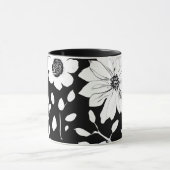 Schwarz-Weiß-Einfache Blume Nahtloses Muster Tasse (Zentrum)