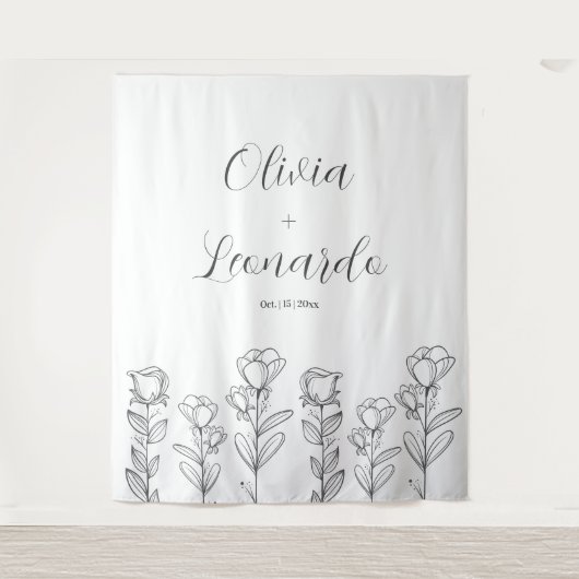 Schwarz-Weiß-Einfache Blumenzange Wandteppich (Vorderseite)