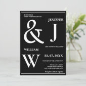 Schwarz-Weiß-Einfache Elegante Moderne Hochzeit Einladung (Stehend Vorderseite)