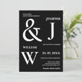 Schwarz-Weiß-Einfache Elegante Moderne Hochzeit Einladung (Stehend Vorderseite)