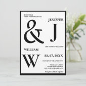 Schwarz-Weiß-Einfache Elegante Moderne Hochzeit Einladung (Stehend Vorderseite)