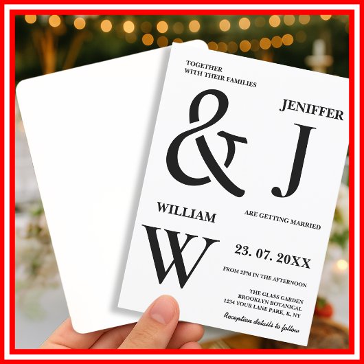 Schwarz-Weiß-Einfache Elegante Moderne Hochzeit Einladung