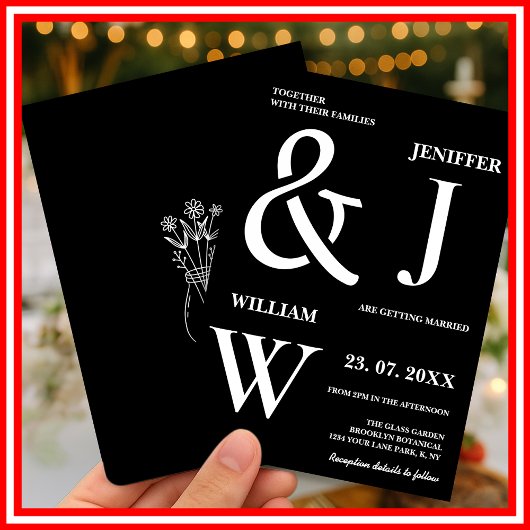 Schwarz-Weiß-Einfache Elegante Moderne Hochzeit Einladung