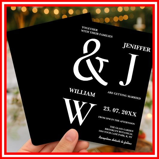 Schwarz-Weiß-Einfache Elegante Moderne Hochzeit Einladung