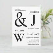 Schwarz-Weiß-Einfache Elegante Moderne Hochzeit Einladung (Stehend Vorderseite)