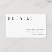 Schwarz-Weiß-Einfache formale Hochzeitsdetails Begleitkarte (Vorderseite)