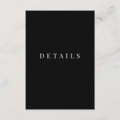Schwarz/Weiß einfache formelle Hochzeitsdetails Begleitkarte (Vorderseite)