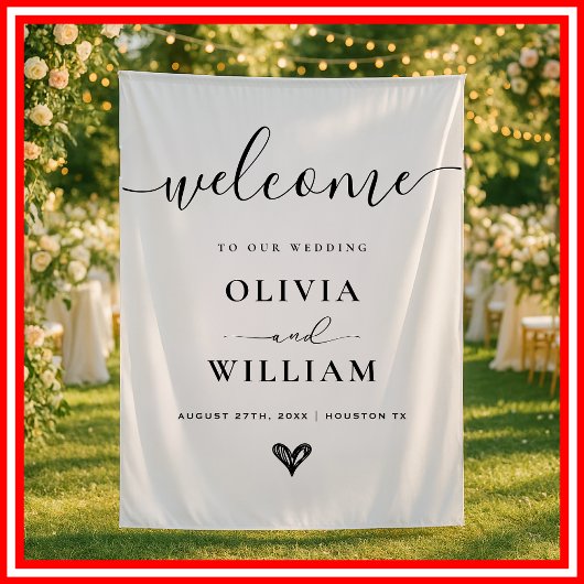 Schwarz-Weiß-Einfache Moderne Hochzeit Begrüßungsz Wandteppich