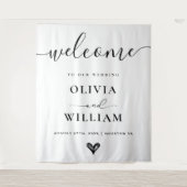 Schwarz-Weiß-Einfache Moderne Hochzeit Begrüßungsz Wandteppich (Vorderseite)