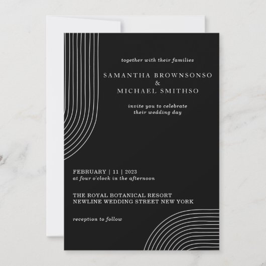 Schwarz-Weiß-Einfache moderne Minimal Geometrie Einladung (Vorderseite)