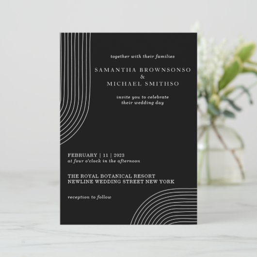 Schwarz-Weiß-Einfache moderne Minimal Geometrie Einladung (Stehend Vorderseite)