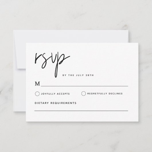 Schwarz-Weiß-Einfache moderne Minimalistische Hoch RSVP Karte (Vorderseite)