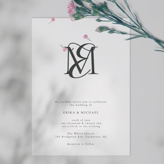 Schwarz-Weiß-Einfache moderne Monogramm-Hochzeit Einladung
