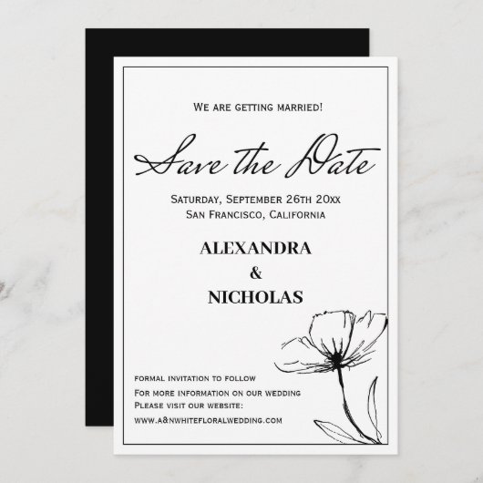 Schwarz-Weiß-Einfache Moderne Save the Date (Vorne/Hinten)
