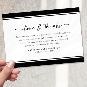 Schwarz Weiß Einfache Schrift Trauerfeier Dankeskarte