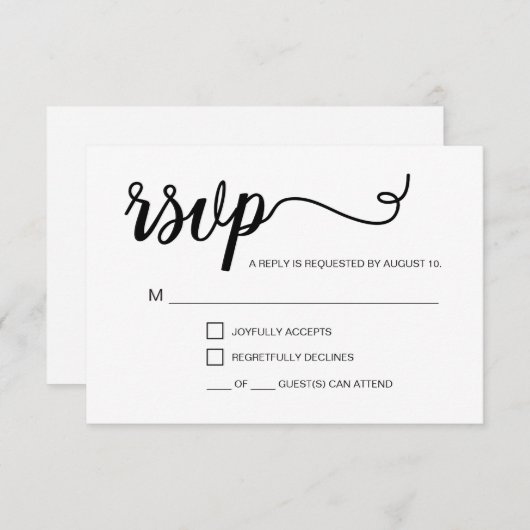 Schwarz-weiß Einfache UAWG mit Anzahl der Gäste RSVP Karte (Vorne/Hinten)