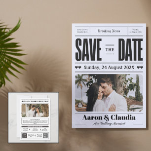 Schwarz-weiß einfache Zeitung Save the Date
