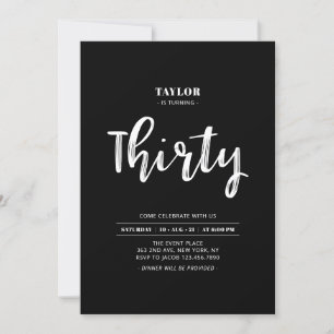 Schwarz & Weiß Einfaches 30. Geburtstags-Party Einladung