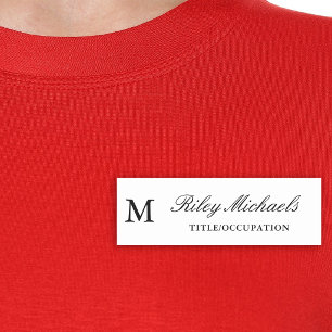 Schwarz Weiß Einfaches Elegantes Monogramm Name Ti Namensschild