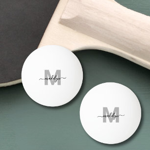 Schwarz Weiß Einfaches Monogramm Name Tischtennisball