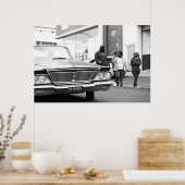 Schwarz-Weiß-Einfarbige Altautostadt Poster (Küche)