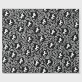 Schwarz-Weiß-Einhorn-Blumenmuster Geschenkpapier (Flach)