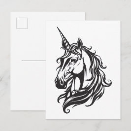 Schwarz-Weiß-Einhorn-Zeichnung Postkarte
