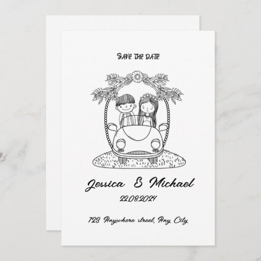 Schwarz-Weiß-🎶 Einladung (Vorne/Hinten)