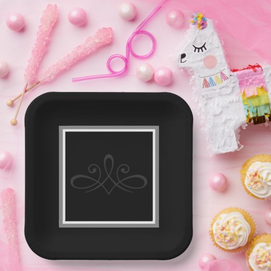 Schwarz-Weiß-Einladung Pappteller (Party)