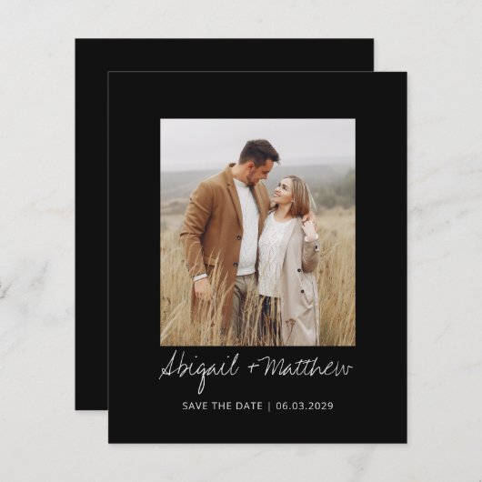 Schwarz-Weiß-Einladung Save the Date (Vorne/Hinten)