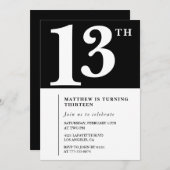 Schwarz-Weiß-Einladung zum 13. Geburtstag Chic Einladung (Vorne/Hinten)