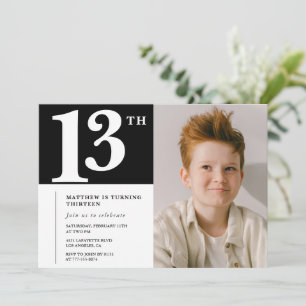 Schwarz-Weiß-Einladung zum 13. Geburtstag Chic Fot Einladung