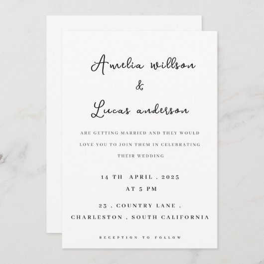 Schwarz-Weiß-Einladung zur einfachen minimalistisc Einladung (Vorne/Hinten)