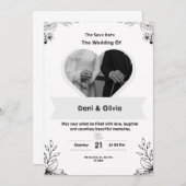 Schwarz-Weiß-Einladung zur Hochzeit Einladung (Vorne/Hinten)