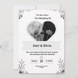 Schwarz-Weiß-Einladung zur Hochzeit Einladung