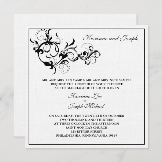 Schwarz-Weiß-Einladung zur Hochzeit Einladung (Vorne/Hinten)