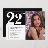 Schwarz-Weiß-Einladungen 22. Geburtstag Mädchen Einladung (Vorne/Hinten)