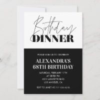 Schwarz-Weiß-Einladungen 68. Geburtstag Abendessen