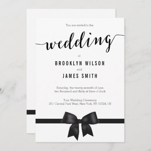 Schwarz-Weiß-Einladungen mit Bow Einladung (Vorne/Hinten)