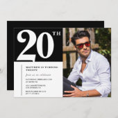 Schwarz-Weiß-Einladungen zum 20. Einladung (Vorne/Hinten)