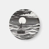 Schwarz & Weiß einsames Boot auf dem Ozean Magnet (Vorne)