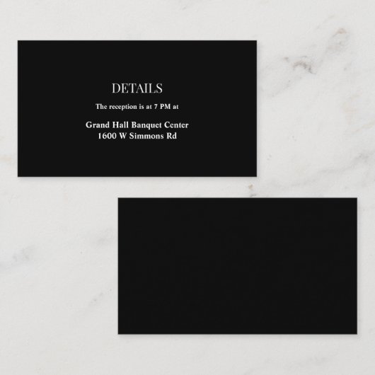 Schwarz/Weiß-Einsteckkarte für die Hochzeitsdetail Begleitkarte (Vorne/Hinten)