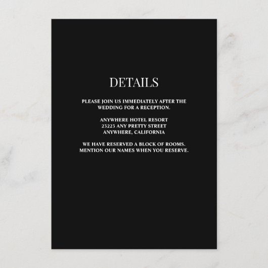 Schwarz/Weiß-Einsteckkarte für die Hochzeitsdetail Begleitkarte (Vorderseite)