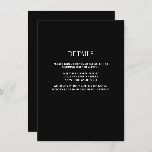 Schwarz/Weiß-Einsteckkarte für die Hochzeitsdetail Begleitkarte (Vorne/Hinten)
