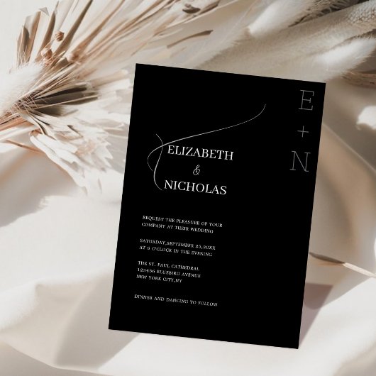 Schwarz-Weiß einzigartige Vorlage Hochzeit Einladu